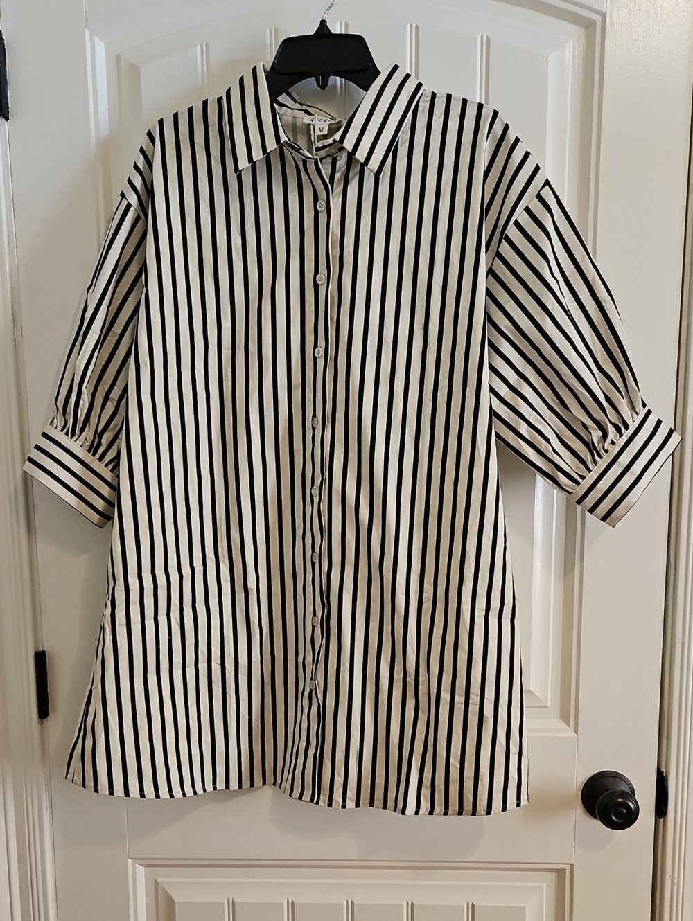 Striped Black & White Mini Shirt Dress